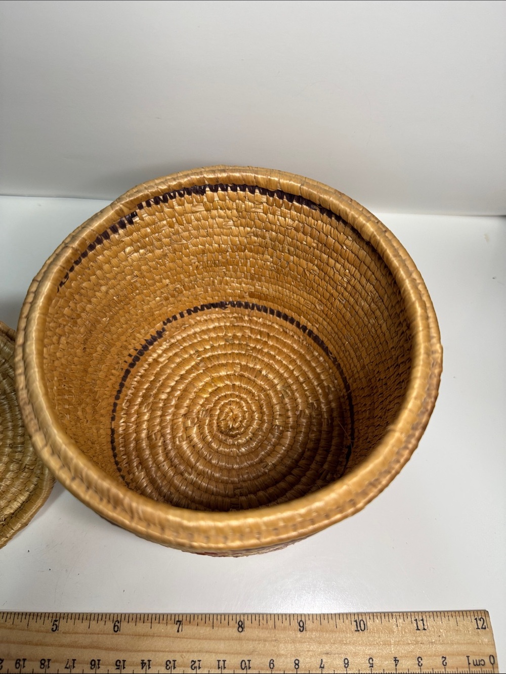 Handwoven Yupik Coiled Basket with Lid – Traditional Native Alaskan Art - Picture 5 of 5